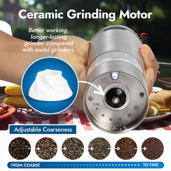 USB-C Rechargeable Salt & Pepper Grinder Set (2 Mills + Mill Rest Tray)