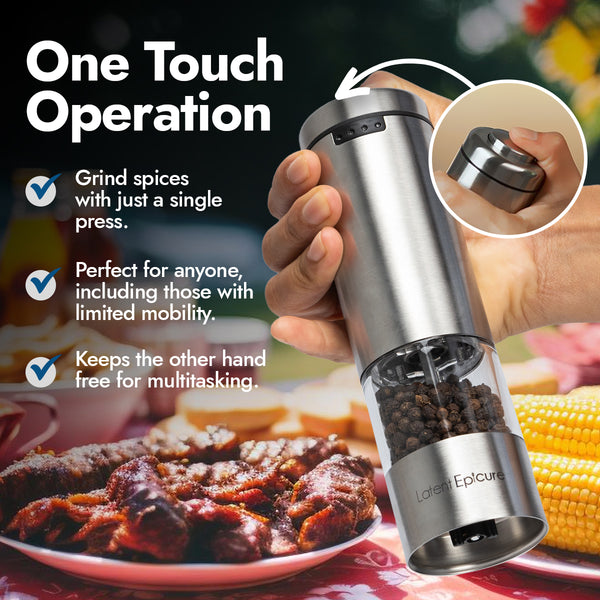 USB-C Rechargeable Salt & Pepper Grinder Set (2 Mills + Mill Rest Tray)