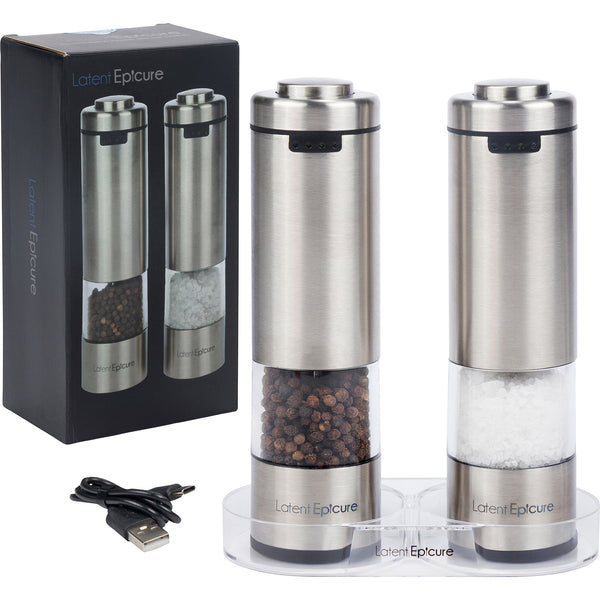 USB-C Rechargeable Salt & Pepper Grinder Set (2 Mills + Mill Rest Tray)