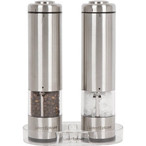 Electric Salt and Pepper Grinder Set - Battery Operated Pepper Mill  Automatic, Battery Powered Auto Shakers with Light, Refillable Peppermills  for